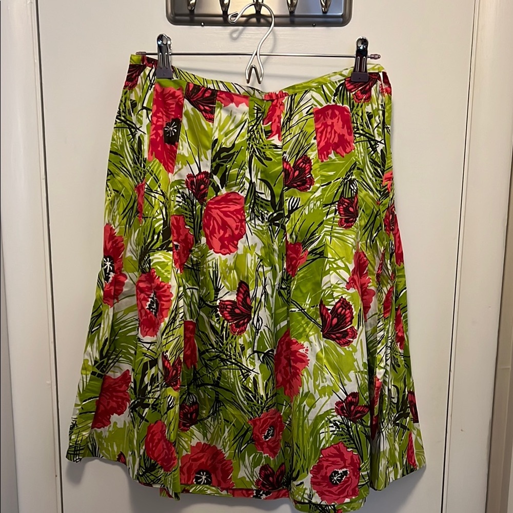 Floral Green and Red Women's Skirt